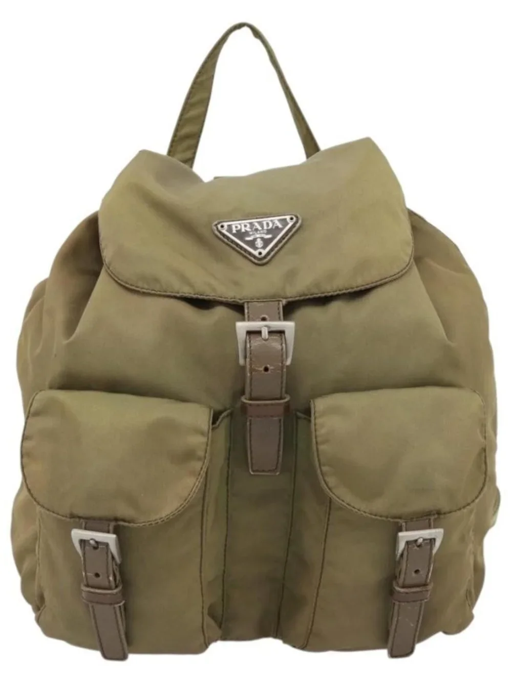 PRADA Backpack Nylon Khaki Silver Auth